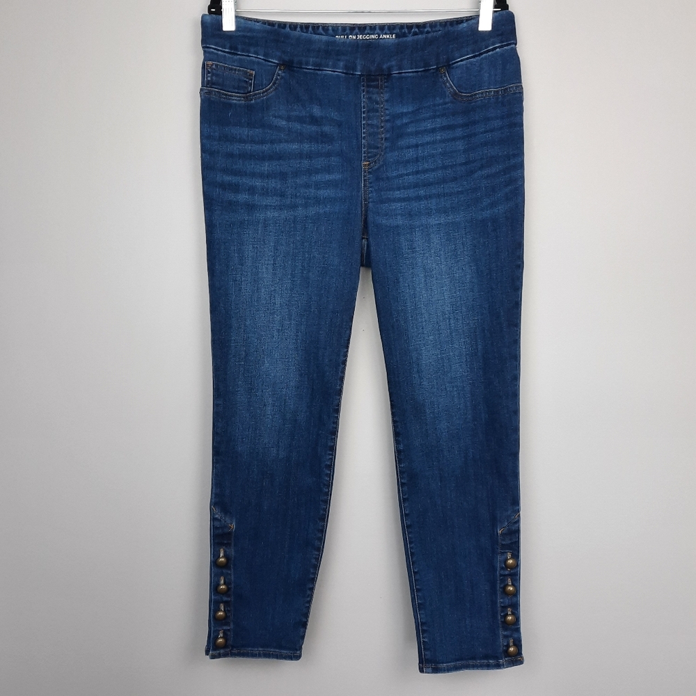 Chico's High Rise Pull On Button Hem Ankle Jeggings size 12